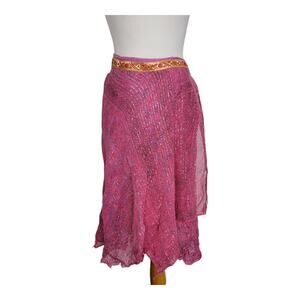 Soft Surroundings Cotton Wrap Skirt Sarong Boho Gypsy Pink Gold Women Small